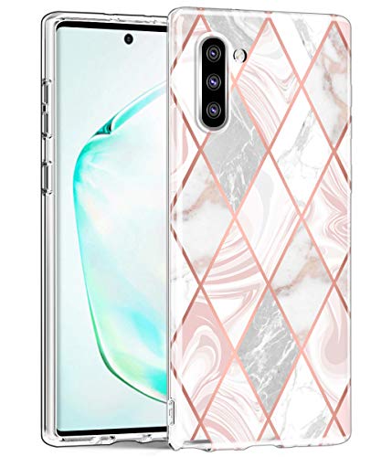 Book Cover SKYLMW Case for Galaxy Note 10, Shockproof Protection Thin Slim Soft TPU Bumper Protective Cover Cases with Stand & Lanyard Neck Strap for Galaxy Note 10 2019,Marble Clear
