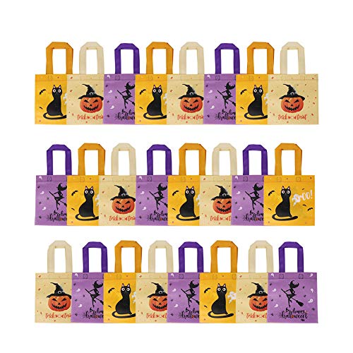 OurWarm 24pcs Halloween Non-woven Tote Bag Trick or Treat Gift Bags with Handles for Halloween Party Favors, 8 x 8 Inch Pumpkin Witch Cat Halloween Party Goodie Bags