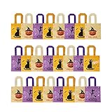OurWarm 24pcs Halloween Non-woven Tote Bag Trick or Treat Gift Bags with Handles for Halloween Party Favors, 8 x 8 Inch Pumpkin Witch Cat Halloween Party Goodie Bags
