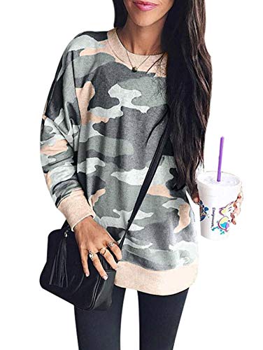 Book Cover LANREMON Womens Camo Shirts Leopard Printed Sweatshirt Long Sleeve Fashion T-Shirt Casual Loose Pullover Blouse Tops