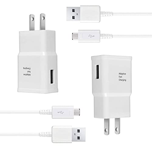 Wall Charger Kit Adaptive Fast Charge Compatible Samsung Tablet/Phone Galaxy S7 / S7 Edge / S6 / S6 Plus / A6 / J7 / J3 / Note5 4, USB 2.0 Charger Plug and Micro USB Cable (2 Pack)