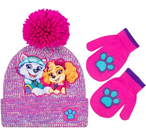 Book Cover Nickelodeon Paw Patrol Toddler Girls Beanie Winter Hat and Mittens Cold Weather Set, Age 2-4