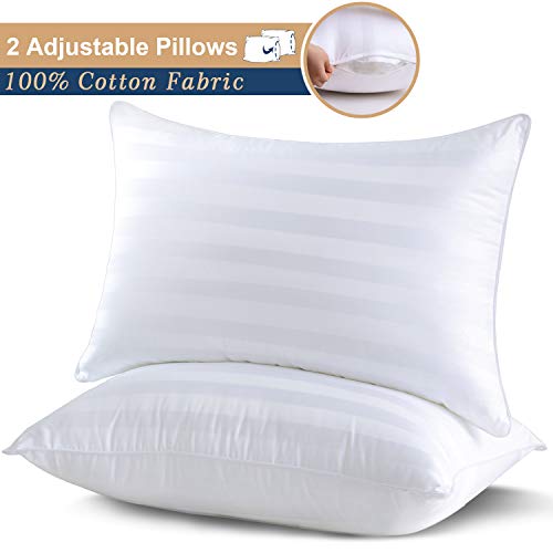 Book Cover King Size Pillows for Sleeping 2 Pack - Adjustable Down Alternative Pillows with Cotton Cover and Ultra-Soft Plush Fiber Fill, Hotel Quality Cotton Pillows for Back, Stomach, Side Sleepers-20''X36''