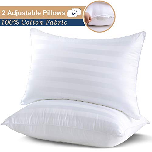 King Size Pillows for Sleeping 2 Pack - Adjustable Down Alternative Pillows with Cotton Cover and Ultra-Soft Plush Fiber Fill, Hotel Quality Cotton Pillows for Back, Stomach, Side Sleepers-20''X36''