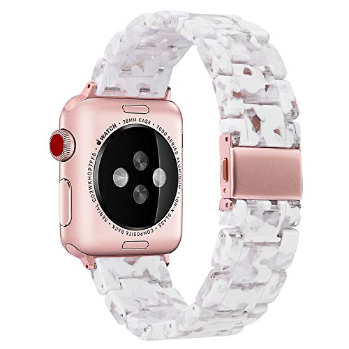 Book Cover V-MORO Resin Strap Compatible with Apple Watch Band 38mm 40mm Series 5/4/3/2/1 Women Men with Stainless Steel Buckle, Apple iWatch Replacement Wristband Bracelet-Floral White