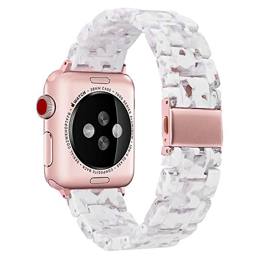 V-MORO Resin Strap Compatible with Apple Watch Band 38mm 40mm Series 5/4/3/2/1 Women Men with Stainless Steel Buckle, Apple iWatch Replacement Wristband Bracelet-Floral White