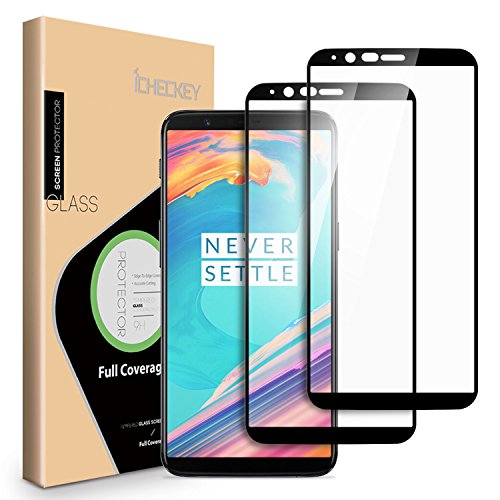 [2 Pack] OnePlus 5T Screen Protector, ICHECKEY [Full Adhesive] [2.5D Full Coverage] [Case Friendly] Tempered Glass Screen Cover Shield for OnePlus5T - Black