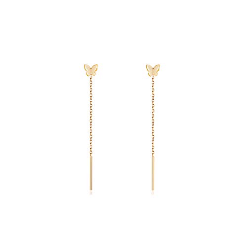 S.Leaf Threader Earrings Dangle Earrings Double Piercing Earrings Sterling Silver Threader Earrings for Women Heart/Butterfly/Circle Earrings