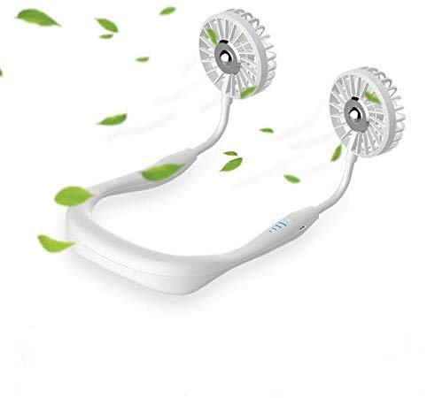 Portable Hanging Neck Fan, Handsfree Personal USB Small Neck Fan with 2000mAh Battery/12-Hr Working Time/360Â° Bendable Head/Low Noise, Mini Fan Around Neck for Sports Running Travel Camping (White)