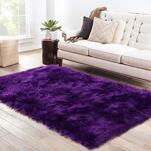 LOCHAS Ultra Soft Fluffy Rugs Faux Fur Sheepskin Area Rug for Bedroom Bedside Living Room Carpet Nursery Washable Floor Carpets, 3x5 Feet Purple