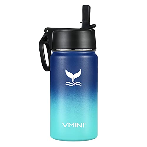Vmini Water Bottle with New Wide Handle Straw Lid, Wide Mouth Vacuum Insulated 18/8 Stainless Steel, 12/18/24/32/40/64 oz