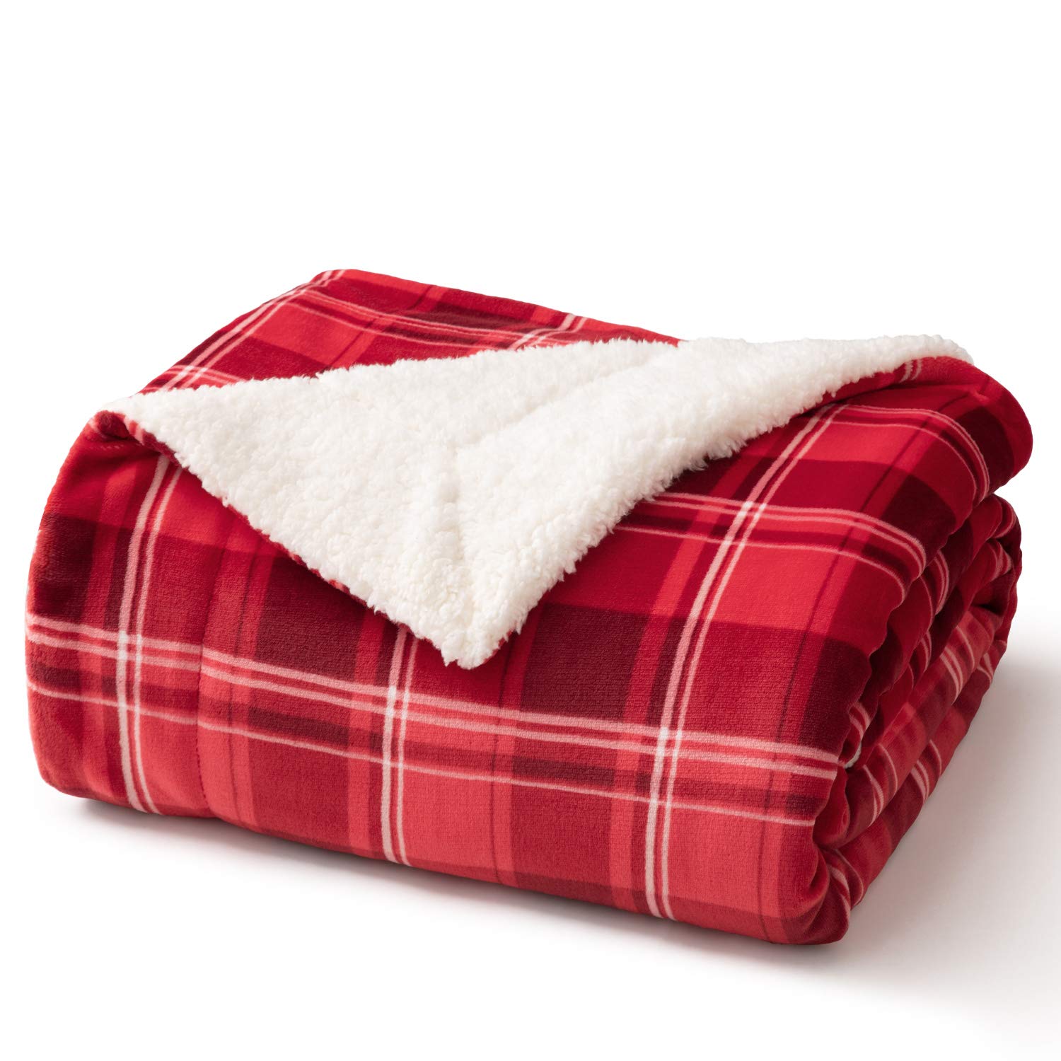 Book Cover Bedsure Sherpa Blanket-Printed-Check-Red AD1 Twin Size US