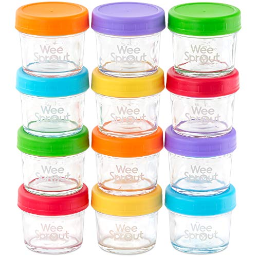 Book Cover WeeSprout Glass Baby Food Storage Containers | 12 Set | 4 oz Baby Food Jars with Lids | Freezer Storage | Reusable Small Glass Baby Food Containers | Microwave/Dishwasher Friendly | for Infants/Babies