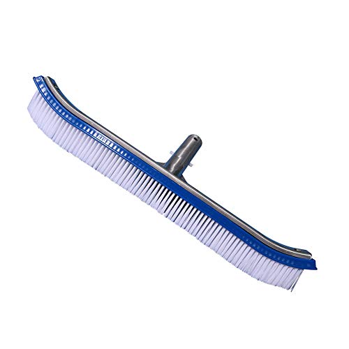 Swimming Pool Brush 18" Polished Aluminum Back Pool Cleaning Brush Head Designed for Cleans Walls, Tiles & Floors, Nylon Bristles Algae Pool Brush Head with EZ Clips (Pole not Included)