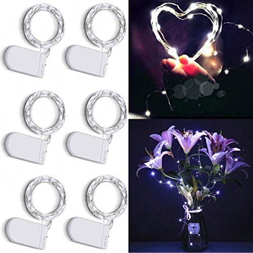 CUUCOR Fairy String Lights Battery Operated, 7ft 20 Micro LED Silver Copper Wire Lights Firefly Starry Lights for Bedroom DIY Party Wedding Christmas Decorations (White, 6 Pack)