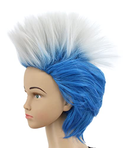 yuehong Short Layered Blue White Anime Cosplay Wig Halloween Costume Party Hair Wigs