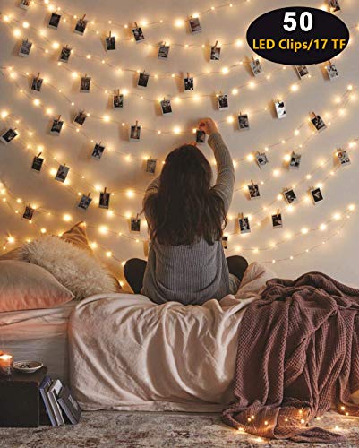 Book Cover HEHUI 50 LED Photo Clips String Lights, Christmas Indoor Fairy String Lights for Hanging Photos Pictures Cards and Memos,Battery Powered, Ideal Gift for Dorms Bedroom Decoration