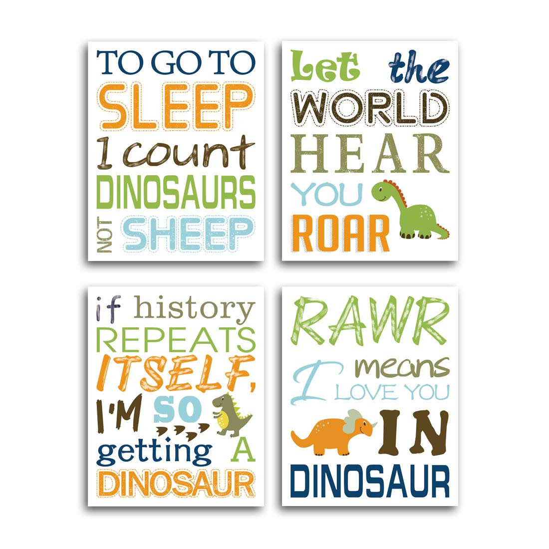 Book Cover HPNIUB Watercolor Inspirational Lettering Quote Wall Art Print Set of 4 (8”X10” Wildlife Animal Dinosaur Canvas Poster for Kids Baby Bedroom Classroom Nursery Decor, No Frame Dinosaur Inspirational Quotes Art Print 2 8