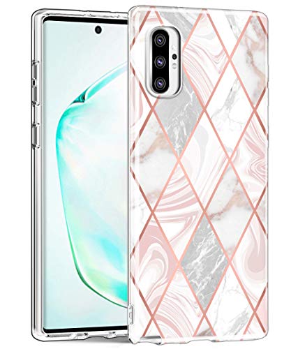 Book Cover SKYLMW Galaxy Note 10 Plus Case,Note 10+ 5G Cover,Shockproof Protection Thin Slim Soft TPU Bumper Protective Cases with Stand & Lanyard Neck Strap for Galaxy Note 10+ 2019,Marble Clear