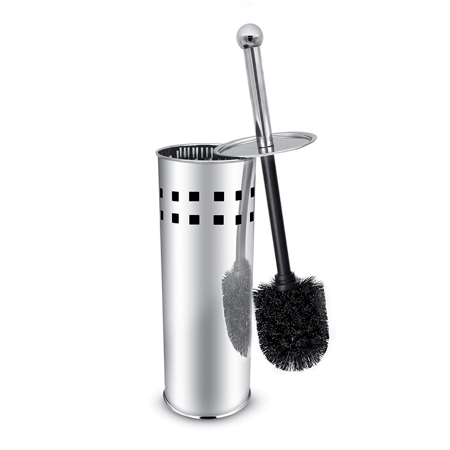 Book Cover GiniHome Toilet Brush and Holder, 304 Bamboo Charcoal Stainless Steel Toilet Brush for Bathroom Storage and Organization - Space Saving, Sturdy, Toilet Cleaner, Odor Free-Black