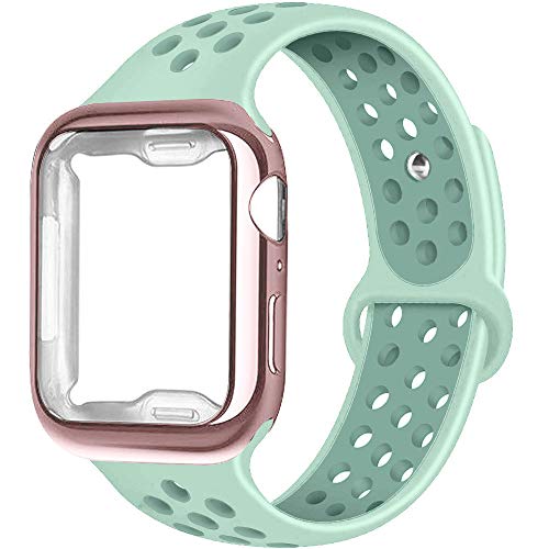 Book Cover NUKELOLO Compatible for Apple Watch Band with Case 38MM 42MM 40MM 44MM,Dual-Color Soft Silicone Sport Wristband and TPU Case for iWatch Series 5/4/3/2/1