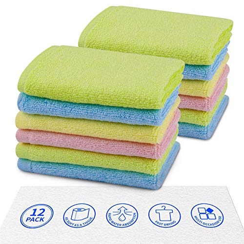 Book Cover WITLIFCH Organic Bamboo Washcloths Luxury Hand Towels Set 12 Pack for Bath Kitchen Ultra Soft Fingertip Face Cleaning Spa Baby Gym Eco No Oder Dish Rags Wash Cloths 10