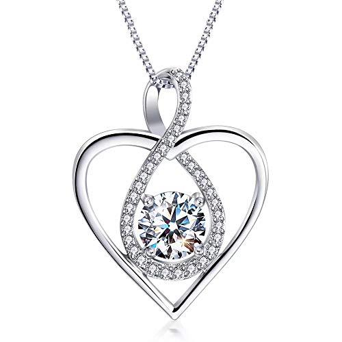 Book Cover VAN RORSI&MO Heart Necklace-14k White Gold Plated Infinity Necklace-5A Cubic Zirconia Heart Pendant Necklace-Women Jewelry Necklaces for Women