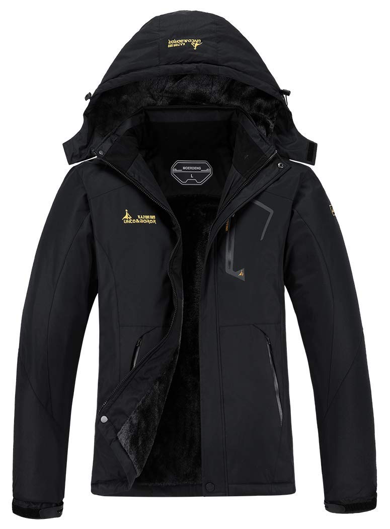 Book Cover MOERDENG Women's Waterproof Ski Jacket Warm Winter Snow Coat Mountain Windbreaker Hooded Raincoat Jacket Black Large