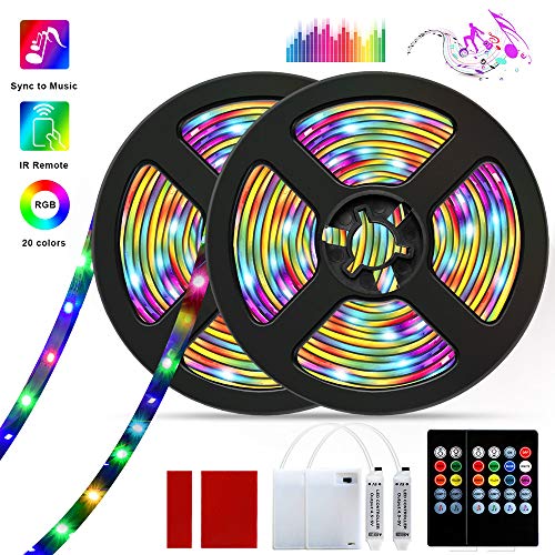 Book Cover Barhootao 13.2FT/4M LED Strip Lights RGB LED Light Strip Battery Operated, Music Sync 5050SMD, Color Changing Rope Light Waterproof LED Tape Lights Kit with Remote for Party Room (2x6.6FT)