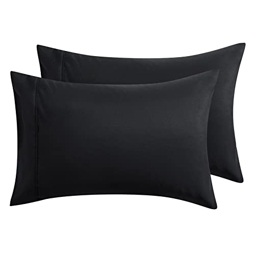 Book Cover Bedsure Black Pillowcase Set - Queen Size (20x30 inches) Bed Pillow Cover - Brushed Microfiber, Wrinkle, Fade & Stain Resistant - Envelop Closure Pillow Case Set of 2
