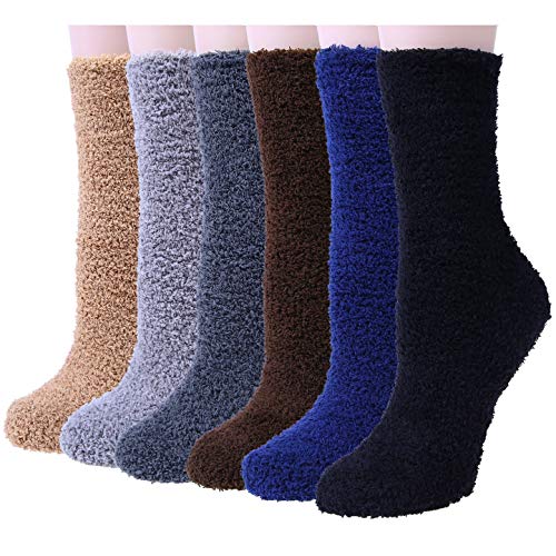 Book Cover YSense 6 Pairs Women Fuzzy Fluffy Cozy Slipper Socks Warm Soft Winter Plush Home Sleeping Socks