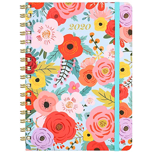 2020 Planner - Weekly & Monthly Planner with Tabs, 6.3" x 8.4", Hardcover with Back Pocket + Thick Paper + Banded, Twin-Wire Binding - Mint Floral