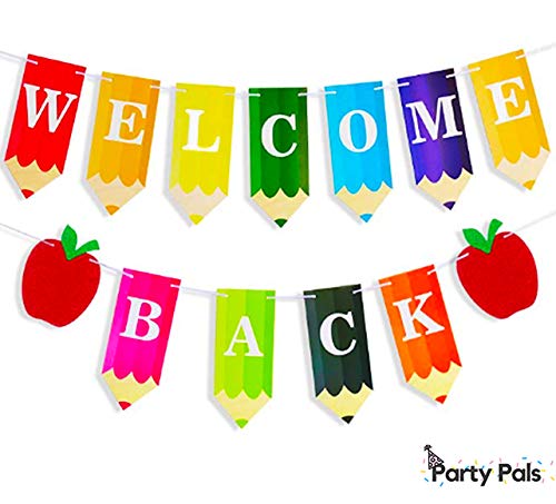 Book Cover Welcome Back to School Banner | Classroom Decorations | Teacher Supplies for Classroom | Bulletin Board | First Day of School | Apple Themed Gifts | Home Kindergarten Grade School Middle High School|