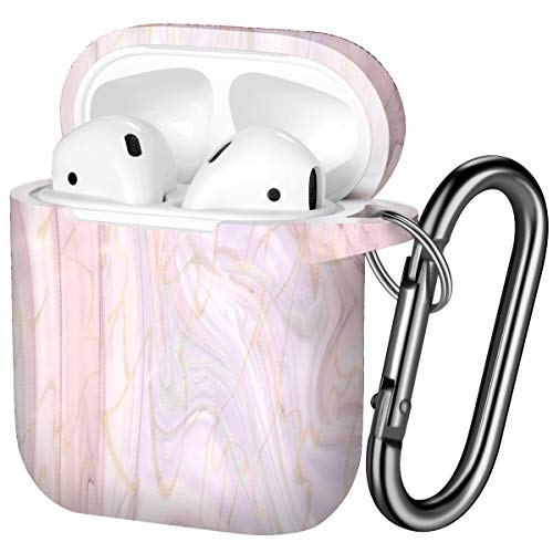 Book Cover Hamile Compatible with AirPods Case Cute Fadeless Pattern Silicone Protective Cases Cover Skin Designed for Apple Airpod 1 & 2, Women Men, with Keychain (Pink Marble)
