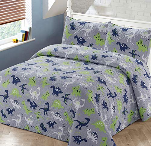 Book Cover Better Home Style Grey Blue and Green Dinosaur Dinosaurs Jurassic Park World Kids/Boys/Toddler Coverlet Bedspread Quilt Set with Pillowcases # 2019097 (Twin)