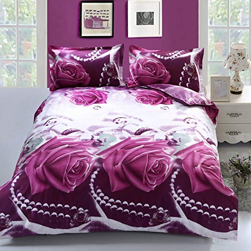 Book Cover wuy Duvet Cover Set 3D Purple Rose Printing Comfortable Bedding Set Bed Cover Duvet Cover Sets Linens (Size: Queen 3PCS)