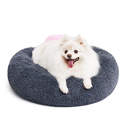 Book Cover MIXJOY Orthopedic Dog Bed Comfortable Donut Cuddler Round Dog Bed Ultra Soft Washable Dog and Cat Cushion Bed (20''/23''/30'') (23'', Grey-Blue)