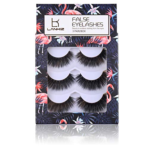 Book Cover LANKIZ 3Pair Dramatic 3D False eyelashes Handmade Soft Eyelash For Thick