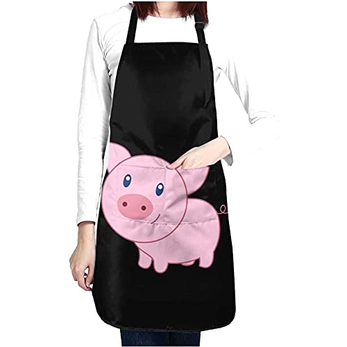 NVJUI JUFOPL Cute Apron for Men Women with 2 pockets, Neck Strap Adjustable, Cooking, Baking, Barbecue, Gardening, Haircut - Chef Kitchen Funny Aprons - Cute Cartoon Pig