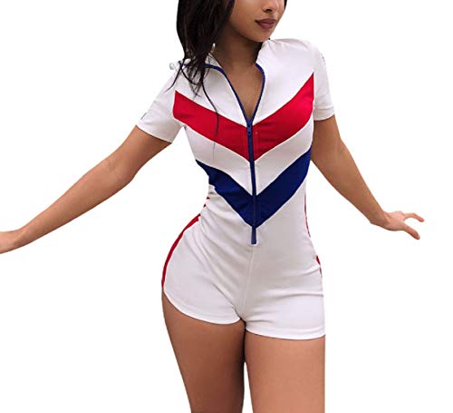 VOIKERDR One Pieces Sexy Jumpsuit Set For Women Crew Neck Short Sleeve Stripe Bodycon Rompers