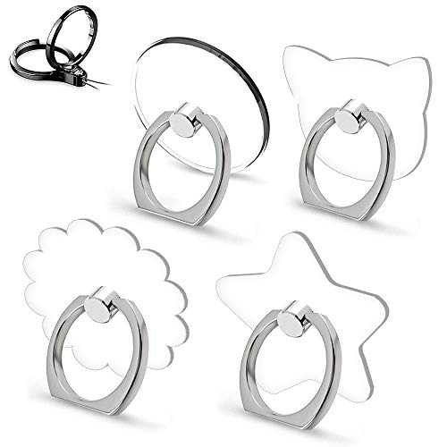 Book Cover YDY 4 Pack Cell Phone Ring Holder, Transparent Finger Kickstand 360Â°Rotation Phone Ring Grip for Smartphone, 4 Silver(2 Round+2 Square)