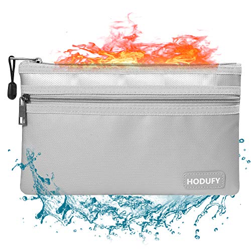 Hodufy Fireproof Money Bag, 10.6"x6.7" Upgrade Double Layer Waterproof and Fireproof Cash Bag, Fire Resistant Safe Storage Pouch with Zipper for A5 File Folder,Document, Bank (Gray)
