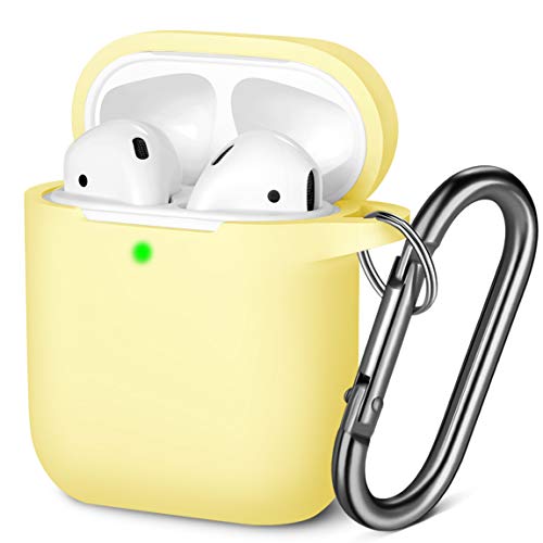 Book Cover GEAK for AirPods Case (Front LED Visible), Shockproof Soft Silicone Protective Case Compatible with Apple AirPods 2 & 1, Milk Yellow