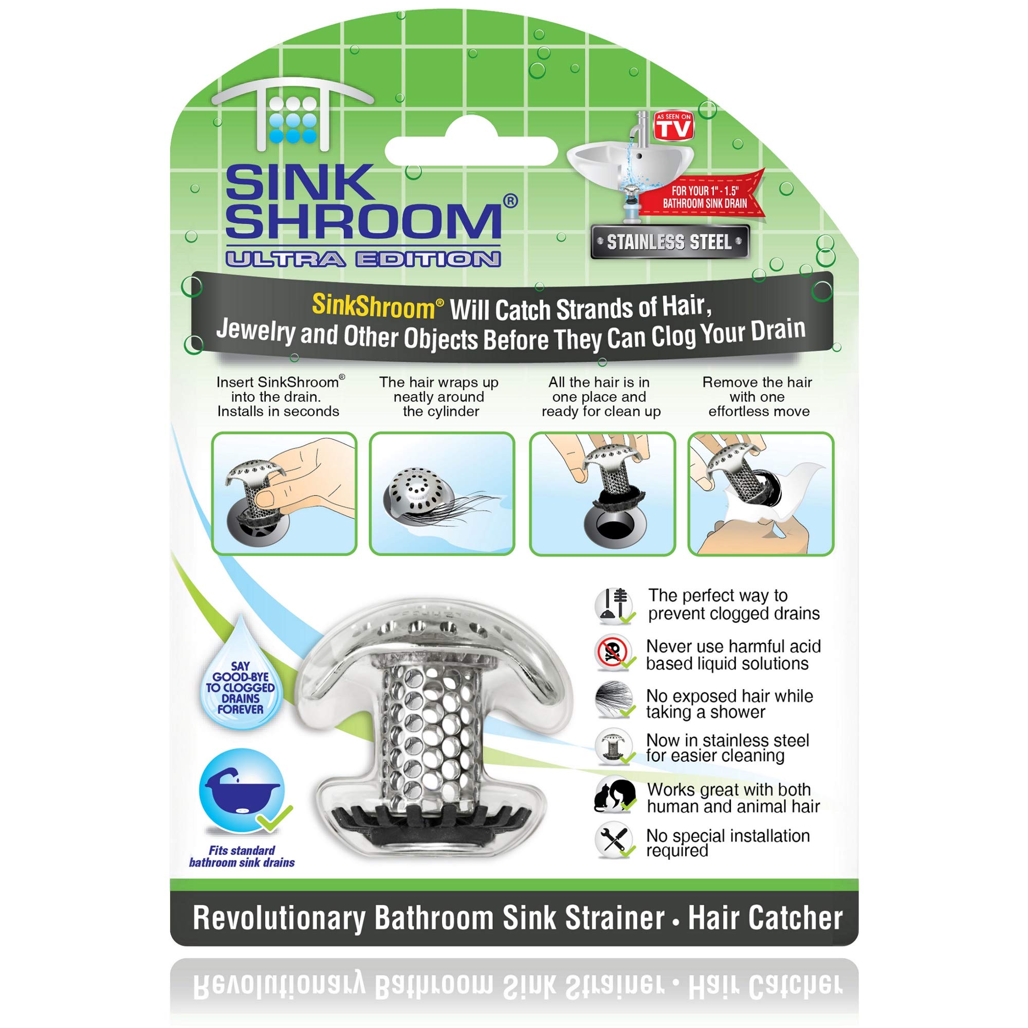 Book Cover SinkShroom Ultra Revolutionary Bathroom Sink Drain Protector, Stainless Steel