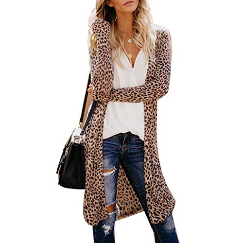 Tinffy Women's Autumn Winter Loose Leopard Open Front Long Sleeve Cardigan Outwear