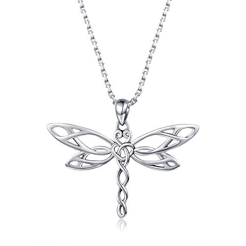 925 Sterling Silver Dragonfly Pendant Necklace Irish Celtic Jewelry for Women Ladies Nature lover (Antiqued)