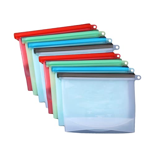 Book Cover Reusable Sandwich Bags with Reusable Mesh Bags [Pack of 9] Airtight Leak Proof Premium Quality Snack Bags for Kids, BPA Free Freezer Bags- Great Combination- Made with Extra Thick Food Grade Material