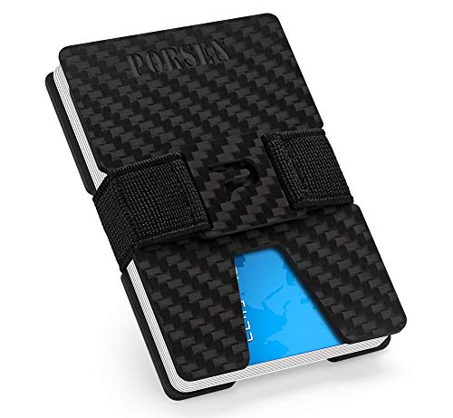 Book Cover PORSEN Minimalist Carbon Fiber Wallet - Slim RFID Front Pocket Wallets Credit Card Holder with Money Clip for Men