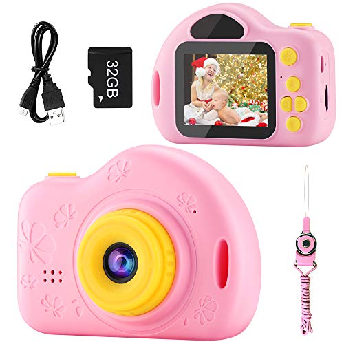 Book Cover Kids Camera, Digital Video Camera Children Creative DIY Camcorder with Rechargeable Battery Birthday / Christmas / New Year Toy Gifts for 3 4 5 6 7 8 9 10 Year Old Girls with 32GB SD Card