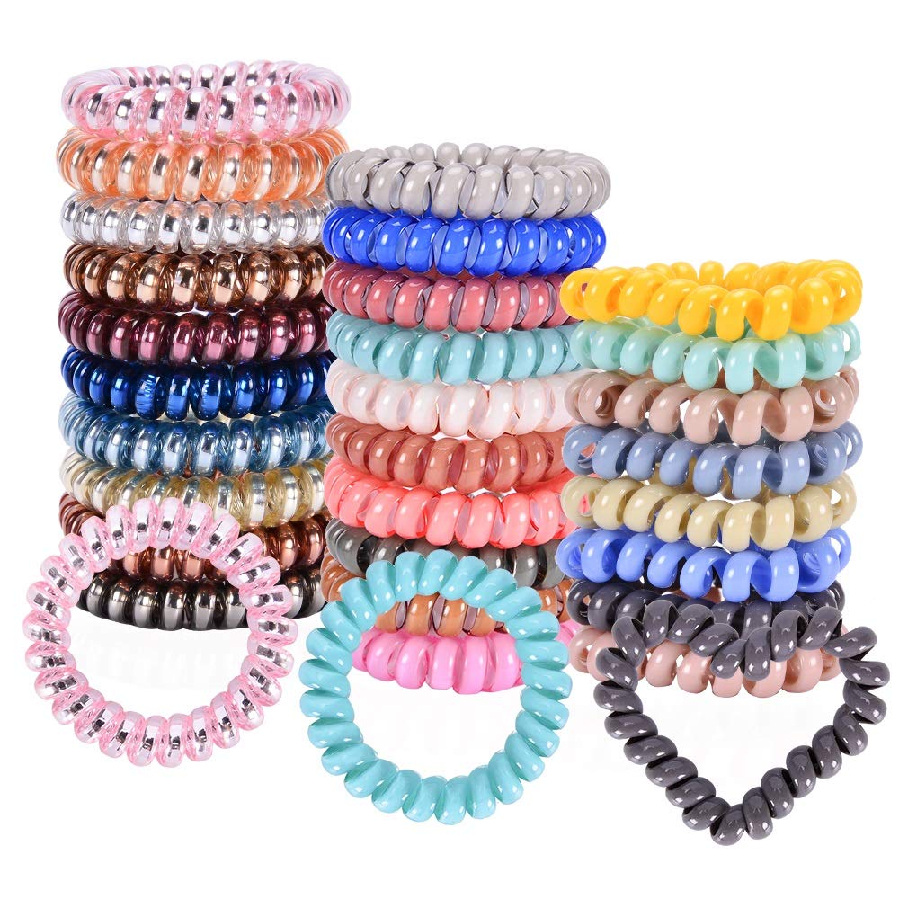 Book Cover Spiral Hair Ties, Coil Hair Ties, Hair Coils, Phone Cord Hair Ties, Scrunchies for Hair - (28 Pcs, Mix Colors and Styles)